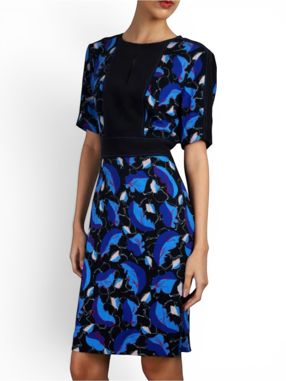 Carolina Herrera New York Blue Abstract Print Midi Sheath Dress Size 12